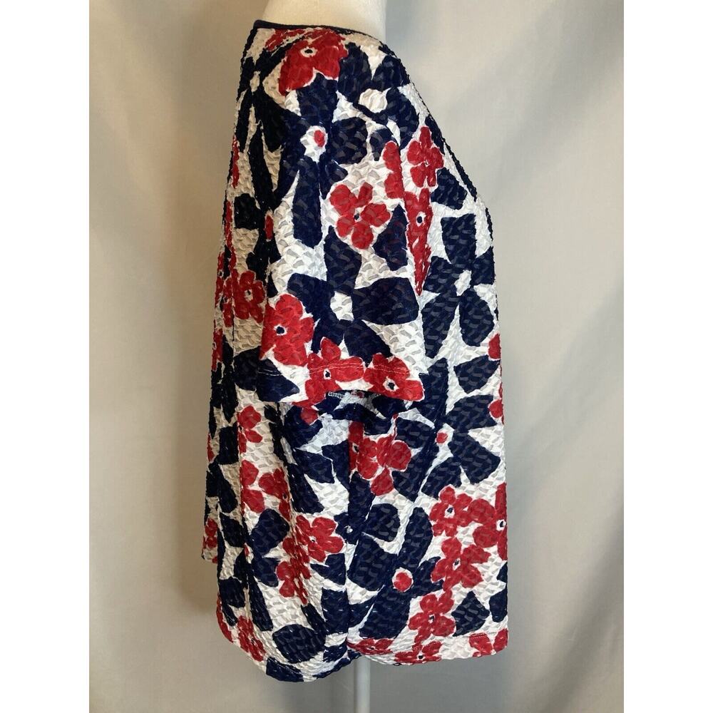 Womens Alfred Dunner Blue/Red/White Floral Short Sleeve Top XL Lined Square Neck - Picture 2 of 8